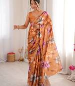 Mustard beautiful summer special chinon fabric printed saree