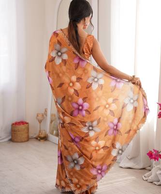 Mustard summer special chinon printed saree 2