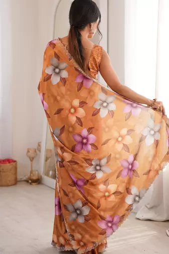 Mustard summer special chinon printed saree