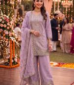 Lavender chinon semi stitched suit with embroidery & sequence work