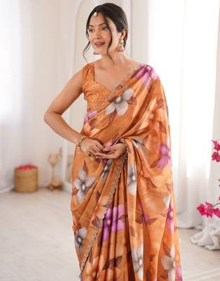 Mustard summer special chinon printed saree 5