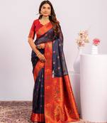 Blue beautiful ethnic woven designer tissue silk saree