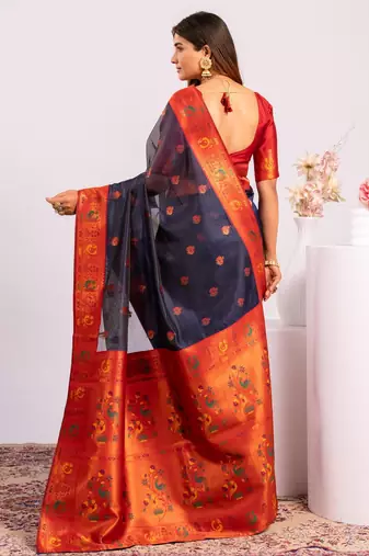 Blue ethnic woven tissue silk blend saree