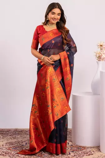 Blue ethnic woven tissue silk blend saree