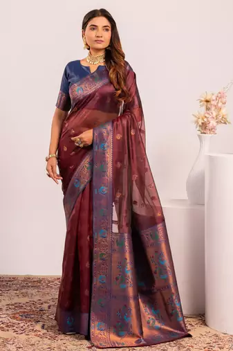 Coffee beautiful ethnic woven designer tissue silk saree