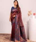 Coffee beautiful ethnic woven designer tissue silk saree