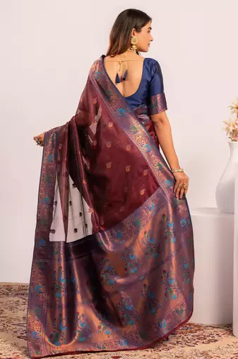 Coffee ethnic woven tissue silk blend saree