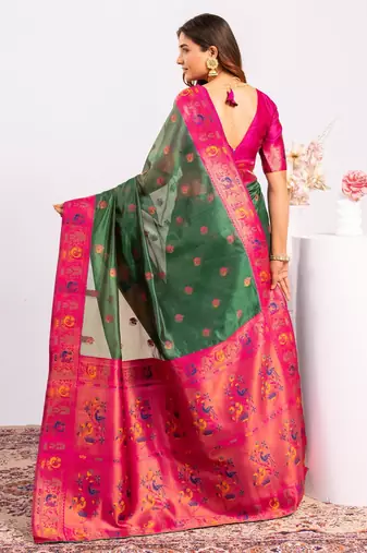 Green ethnic woven tissue silk blend saree