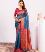 Teal beautiful ethnic woven designer tissue silk saree