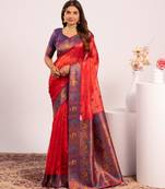 Red beautiful ethnic woven designer tissue silk saree