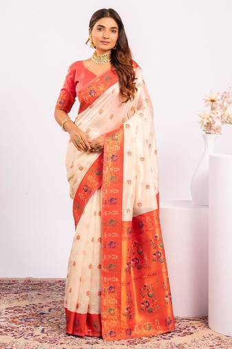 White color beautiful ethnic woven designer tissue silk saree