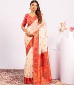 White beautiful ethnic woven designer tissue silk saree