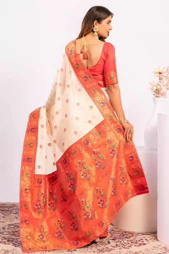 White ethnic woven tissue silk blend saree