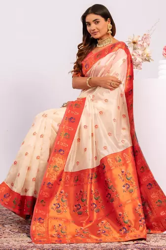 White ethnic woven tissue silk blend saree