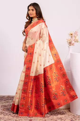 White ethnic woven tissue silk blend saree
