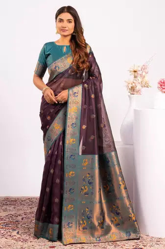 Wine beautiful ethnic woven designer tissue silk saree
