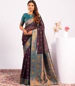 Wine beautiful ethnic woven designer tissue silk saree