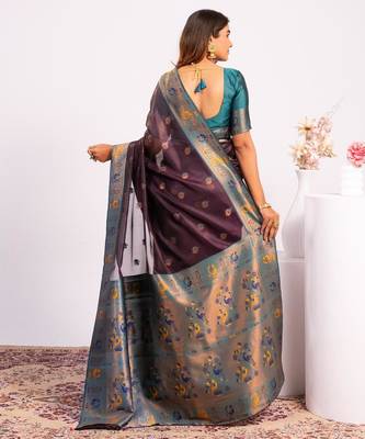 Wine ethnic woven tissue silk blend saree 2