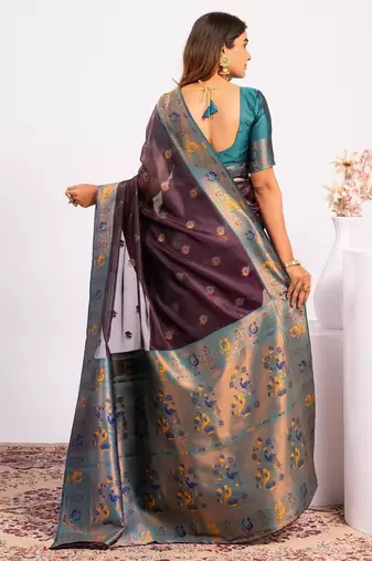 Wine ethnic woven tissue silk blend saree