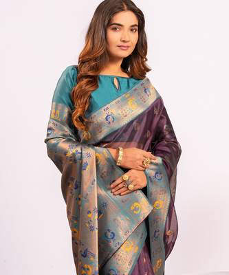 Wine ethnic woven tissue silk blend saree 3