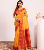 Yellow beautiful ethnic woven designer tissue silk saree
