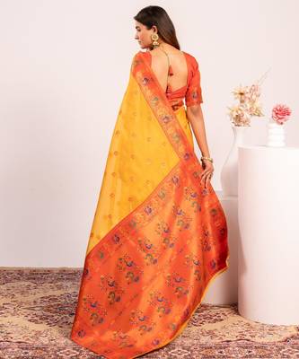 Yellow ethnic woven tissue silk blend saree 2