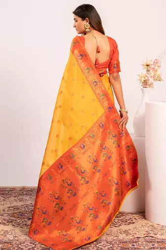 Yellow ethnic woven tissue silk blend saree