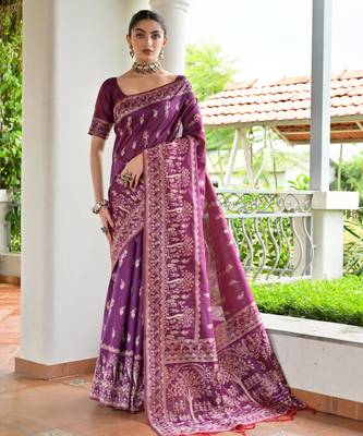Wine banglori raw silk blend weaving warli rich look classy saree 1