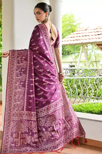 Wine banglori raw silk blend weaving warli rich look classy saree