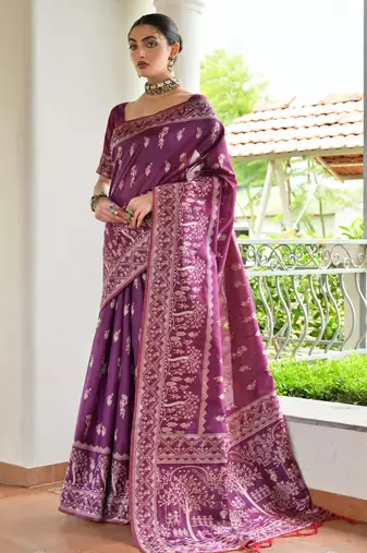 Wine banglori raw silk blend weaving warli rich look classy saree