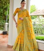 Yellow banglori raw silk weaving warli designer rich look classy saree