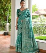 Sea green banglori raw silk weaving warli designer rich look classy saree