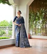 Blue banglori raw silk weaving warli designer rich look classy saree