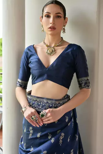 Blue banglori raw silk blend weaving warli rich look classy saree
