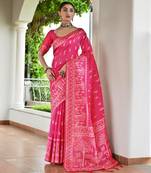 Pink banglori raw silk weaving warli designer rich look classy saree