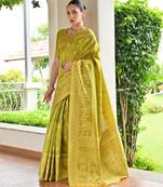 Olive banglori raw silk weaving warli designer rich look classy saree