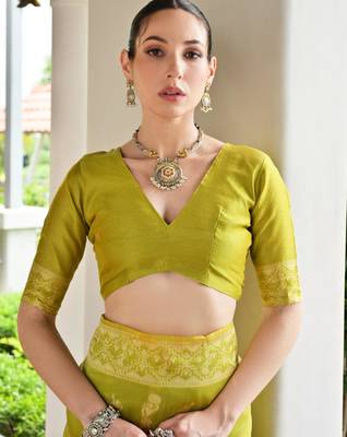 Olive banglori raw silk blend weaving warli rich look classy saree 5