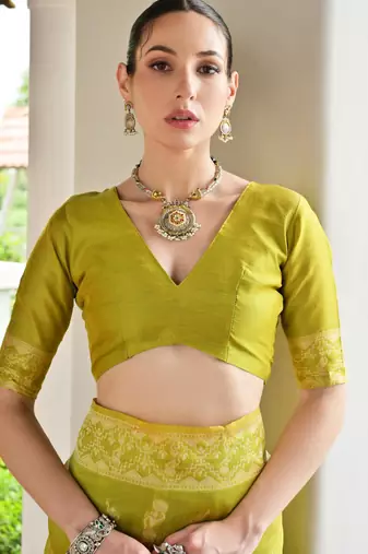 Olive banglori raw silk blend weaving warli rich look classy saree