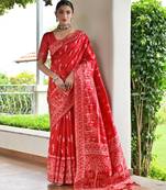 Red banglori raw silk weaving warli designer rich look classy saree