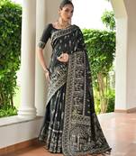 Black banglori raw silk weaving warli designer rich look classy saree