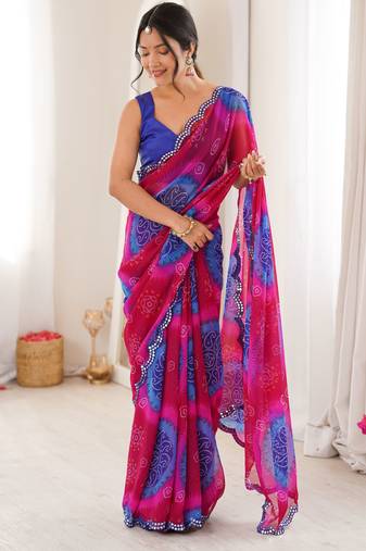Blue color georgette fabric classy printed girlie saree