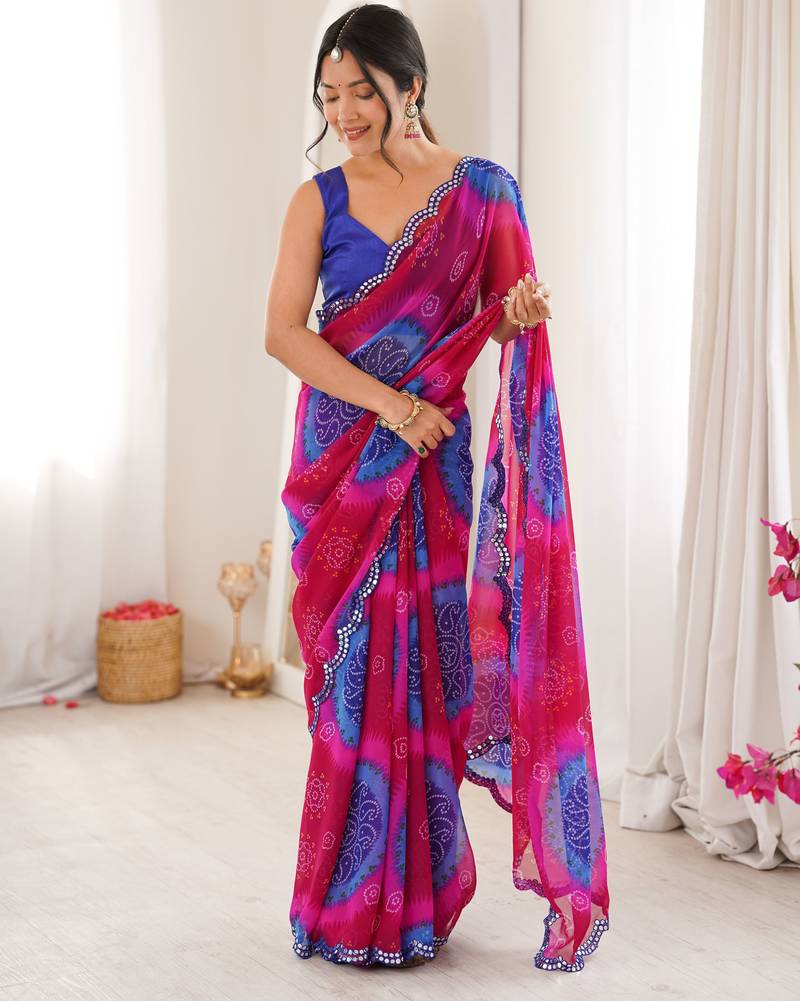 Blue color georgette fabric classy printed girlie saree