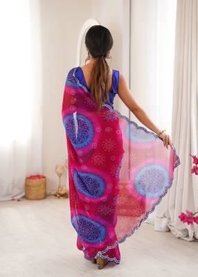 Blue georgette classy printed girlie saree 2