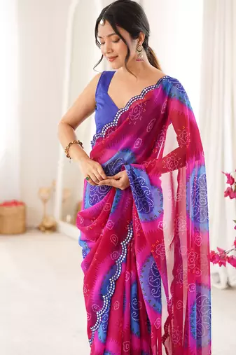 Blue georgette classy printed girlie saree