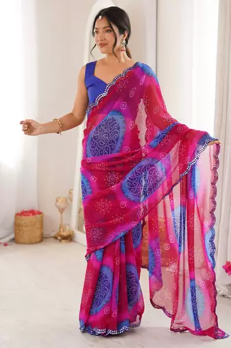 Blue georgette classy printed girlie saree