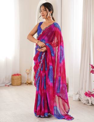 Blue georgette classy printed girlie saree 5