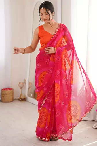 Pink georgette fabric classy printed girlie saree