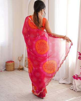 Pink georgette classy printed girlie saree 2