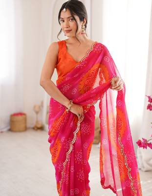 Pink georgette classy printed girlie saree 3