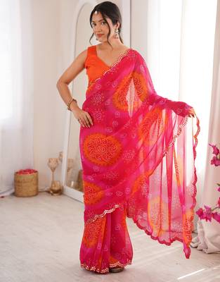 Pink georgette classy printed girlie saree 4